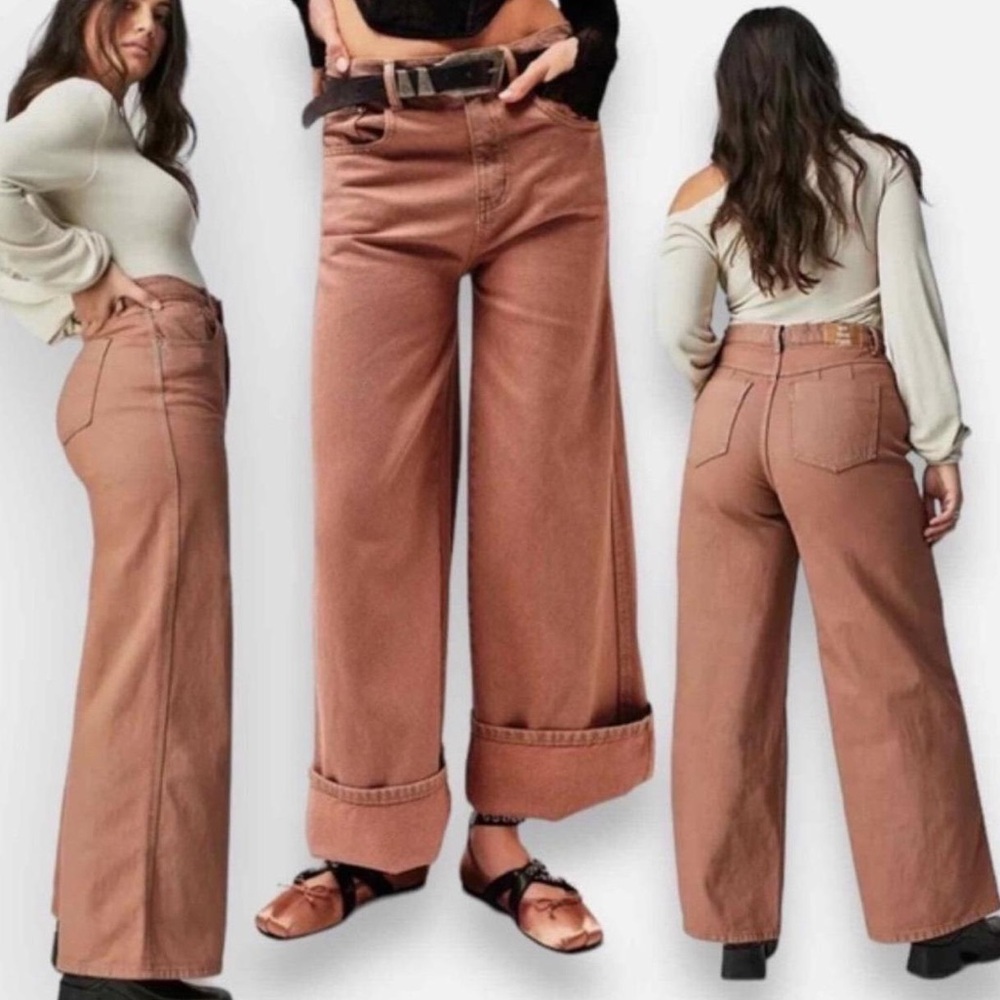 NWT Free People We The Free CRVY Gia Wide-Leg Jeans - Rust